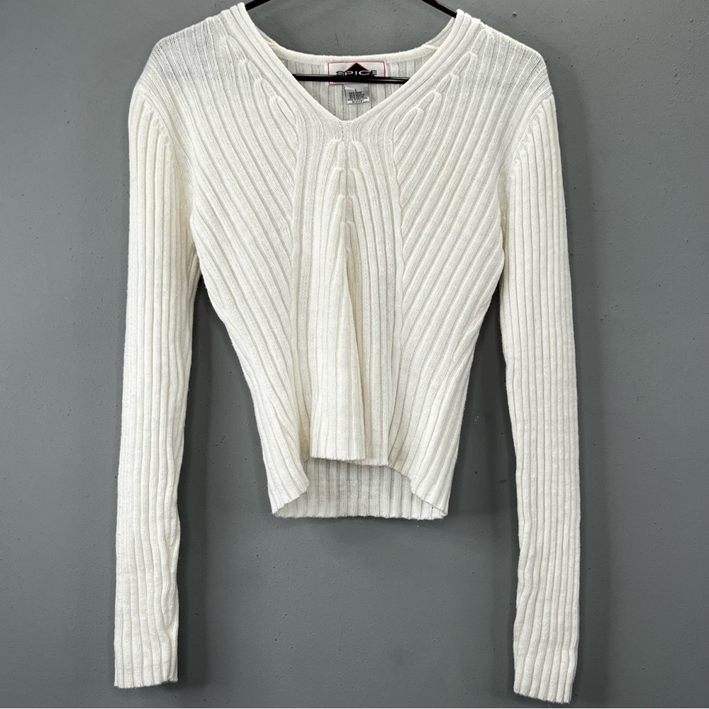 Spice It Up Sweater White V-Neck Casual